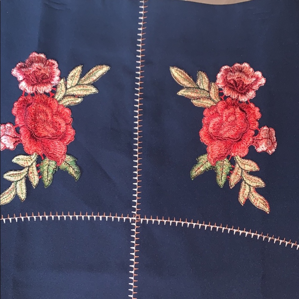 Navy Embroidered Pencil Skirt